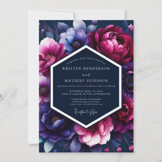 Invitation Fuchsia Midnight Flora Wedding (Devant)