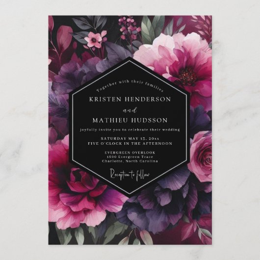 Invitation Fuchsia Moody Flora Wedding (Devant)