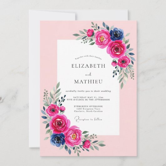 Invitation Fuchsia Navy Luminous Spring Wedding (Devant)