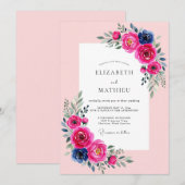 Invitation Fuchsia Navy Luminous Spring Wedding (Devant / Derrière)