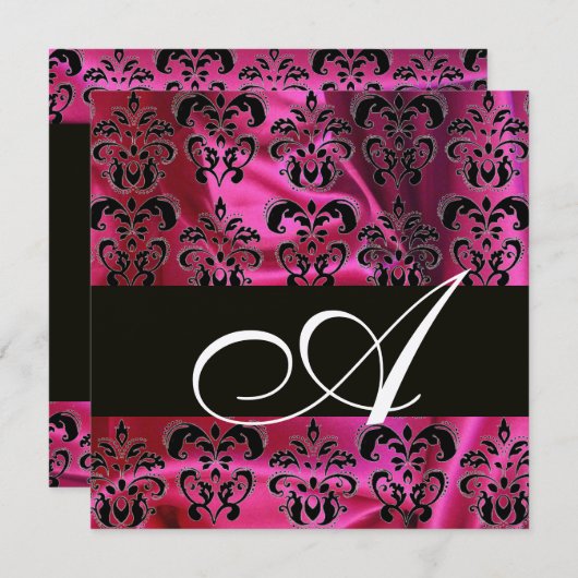 Invitation FUCHSIA  NOIR  DAMAS DE SOIE MONOGRAMME , Champagn (Devant / Derrière)