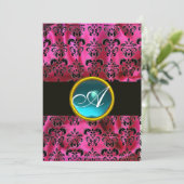 INVITATION FUCHSIA NOIR SOIE DAMASK BLUE GEM MONOGRAM (Debout devant)