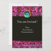 INVITATION FUCHSIA NOIR SOIE DAMASK BLUE GEM MONOGRAM (Dos)