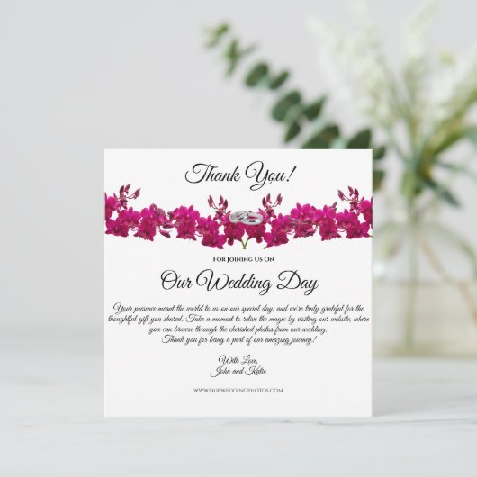 Invitation Fuchsia Orchidées-Blanc-Merci Mariage (Debout devant)