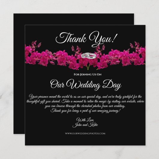 Invitation Fuchsia Orchidées Noir-Mariage Merci (Devant / Derrière)