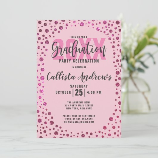 Invitation Fuchsia Parties scintillant rose Confetti Graduati (Debout devant)