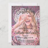 Invitation Fuchsia Parties scintillant rose Confetti Photo An (Devant)