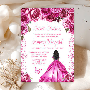 Invitation Fuchsia Peau noire princesse Sweet sixteen