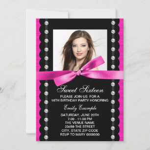 Invitation Fuchsia Photo Fête d'anniversaire des 16 ans