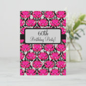 Invitation Fuchsia Pink Black Damask 60e anniversaire (Debout devant)