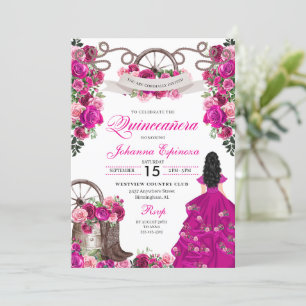 Invitation Fuchsia Pink Cowgirl Western Charro Quinceanera