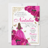 Invitation Fuchsia Pink Gold Princess Butterflies Quinceañera (Devant)