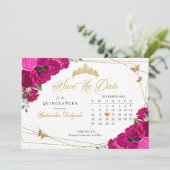 Invitation Fuchsia Pink & Gold Quinceañera Enregistrer La Dat (Debout devant)