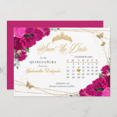 Invitation Fuchsia Pink & Gold Quinceañera Enregistrer La Dat (Devant / Derrière)
