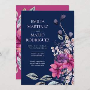 Invitation Fuchsia Pink Navy Blue Floral Mariage Budget