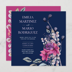 Invitation Fuchsia Pink Navy Blue Floral Mariage Budget