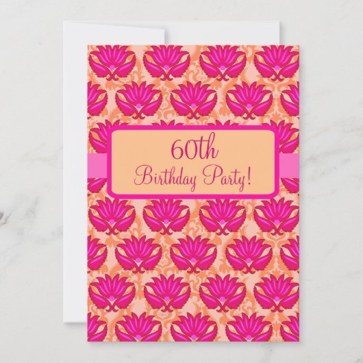 Invitation Fuchsia Pink Orange Damask 60e anniversaire (Devant)