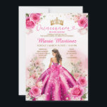 Invitation Fuchsia Pink Princess Floral Gold Quinceañera<br><div class="desc">ÉDITABLE Fuchsia Rose Princesse Floral Gold Quinceañera Invitation Élégante Fuchsia Fleurs roses Or Couronne Princesse Robe Mis Quince Invitation Quinceañera 15 Anos,  16e Anniversaire Parties scintillant d'or</div>