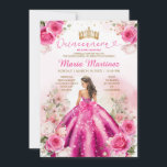 Invitation Fuchsia Pink Princess Floral Gold Quinceañera<br><div class="desc">ÉDITABLE Fuchsia Rose Princesse Floral Gold Quinceañera Invitation Élégante Fuchsia Fleurs roses Or Couronne Princesse Robe Mis Quince Invitation Quinceañera 15 Anos,  16e Anniversaire Parties scintillant d'or</div>
