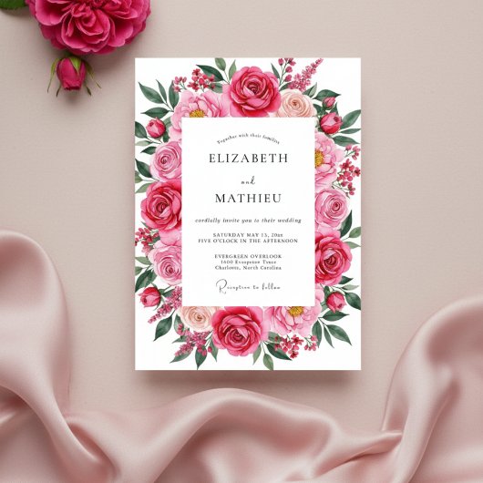 Invitation Fuchsia Pink Romantic Spring Wedding
