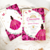 Invitation Fuchsia Pink Roses Gold Quinceanera Elegant Chic