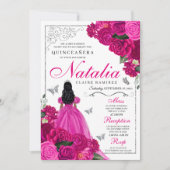 Invitation Fuchsia Pink Silver Princess Butterfly Quinceañera (Devant)