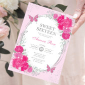 Invitation Fuchsia Pink Silver Sweet Sixteen 16th Birthday