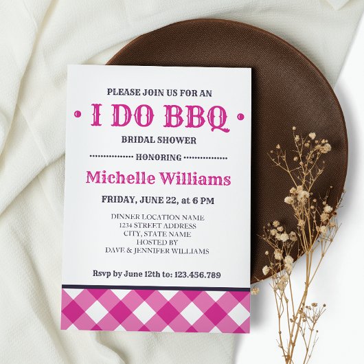 Invitation Fuchsia Plaid | Rustique I DO BBQ Fête des mariées