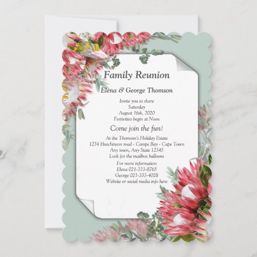 Invitation Fuchsia Protea Bouquets de fleurs Réunion (Devant)