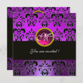 Invitation FUCHSIA PURPLE NOIR DAMASK MONOGRAM, améthyste ros (Devant / Derrière)
