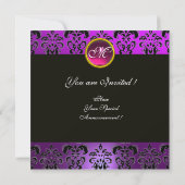 Invitation FUCHSIA PURPLE NOIR DAMASK MONOGRAM, améthyste ros (Dos)
