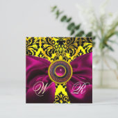 INVITATION FUCHSIA RIBBON OR JAUNE BLACK DAMASK MONOGRAM (Debout devant)