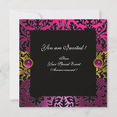 INVITATION FUCHSIA RIBBON OR JAUNE BLACK DAMASK MONOGRAM (Dos)