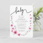 Invitation Fuchsia rose Baby shower de calligraphie de couron (Debout devant)