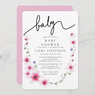 Invitation Fuchsia rose Baby shower de calligraphie de couron