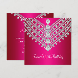 Invitation Fuchsia Rose Diamant Bijou 30e Anniversaire