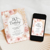 Invitation Fuchsia rose doré Floral 80e anniversaire