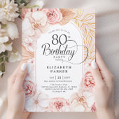 Invitation Fuchsia rose doré Floral 80e anniversaire