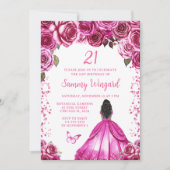 Invitation Fuchsia Rose Fête d'anniversaire de princesse à pe (Devant)