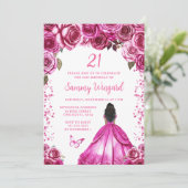 Invitation Fuchsia Rose Fête d'anniversaire de princesse à pe (Debout devant)