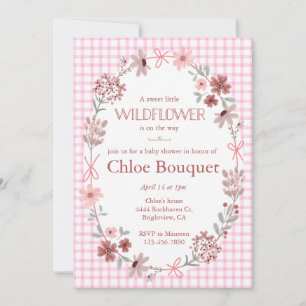 Invitation Fuchsia Rose Fleur Sauvage Gingham Baby Shower 009