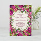 Invitation Fuchsia Rose Floral Green Feuilles 75e anniversair (Debout devant)