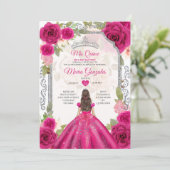 Invitation Fuchsia Rose Floral Mis Quince 15 Anos Quinceañera (Debout devant)