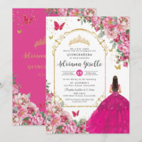Fuchsia Rose Floral Or Quinceañera Sweet 16 XV