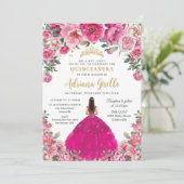 Invitation Fuchsia Rose Floral Or Quinceanera XV Sweet 16 (Debout devant)