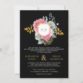 Invitation Fuchsia rose Floral QR Code Black Crest Mariage (Devant)