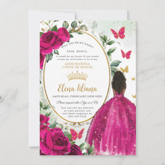 Invitation Fuchsia Rose Floral Roses Quinceañera Demande de D