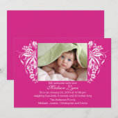 Invitation Fuchsia, rose florissante nouvelle naissance de bé (Devant / Derrière)