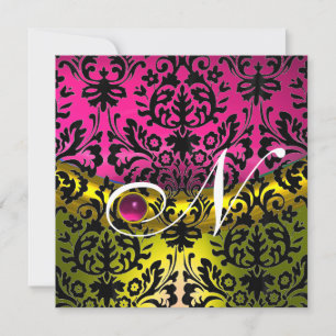 INVITATION FUCHSIA ROSE JAUNE DOMMASQUE NOIR MONOGRAMME TOPAZ