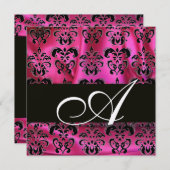 Invitation FUCHSIA ROSE NOIR DAMAS TISSU MONOGRAMME Champagne (Devant / Derrière)